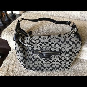 Coach Black Signature Canvas Leather Shoulder Bag